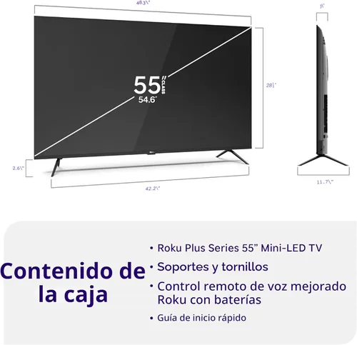 Miniatura 9 de Roku Smart TV 2025 – Serie Plus de 55 pulgadas, TV Mini-LED – RokuTV con control remoto de voz mejorado – Televisión 4K QLED de pantalla plana