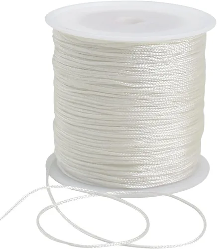 TONIFUL 1 mm x 100 yardas de cordón de nailon blanco satinado para hacer pulseras, cordón de macramé cola de ratón, cordón de cuentas a granel,
