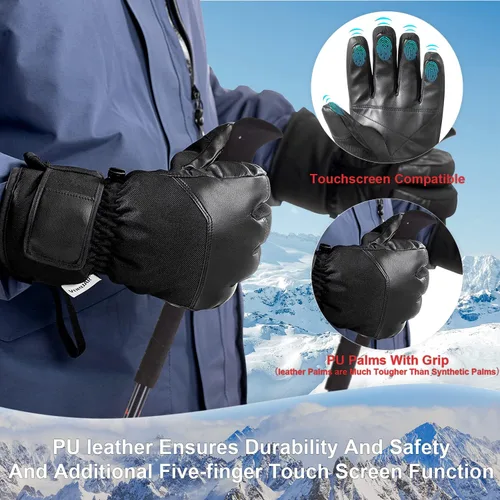Miniatura 5 de Guantes de esquí para hombres y mujeres, guantes de nieve cálidos impermeables para clima frío, guantes de snowboard para pantalla táctil