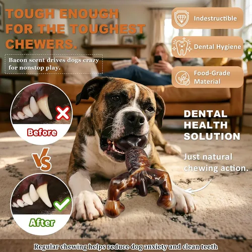 Miniatura 4 de MOXIKIA Juguetes masticables para perros para masticadores agresivos casi indestructibles, sabor a tocino, juguetes de hueso de perro resistentes