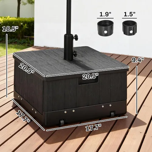 Miniatura 3 de Outsunny Base de sombrilla para exteriores 2 en 1, maceta con orificio de drenaje, capacidad de 175 libras, resistente, rellenable, con ruedas