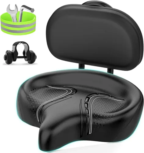 Miniatura 11 de BLUEWIND Asiento de bicicleta de gran tamaño, asiento de bicicleta ancho, diseño de respaldo novedoso para bicicleta eléctrica, ajuste universal