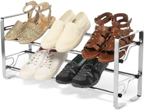 Miniatura 7 de USTECH Zapatero de 4 niveles patentado ajustable y expandible Estante de metal portátil para armario de entrada Estante de metal para zapatos