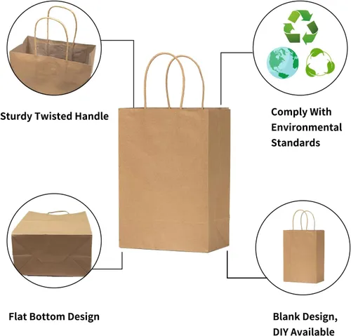 Miniatura 2 de vanhel 50 bolsas de regalo con asas, 8 x 4.25 x 10.5 pulgadas, bolsa de regalo, bolsas de papel marrón con asas a granel, para compras, fiesta