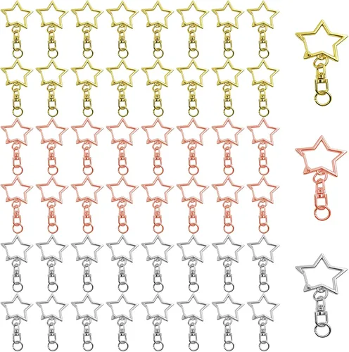 60 clips de llavero con forma de estrella, 3 colores, cierre giratorio de metal con hebilla para colgar en la cadena con conector de anillo abierto
