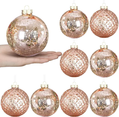 Miniatura 9 de Syhood 8 Piezas Bolas de Navidad Grandes de 4" Adornos Inastillables para Árbol de Navidad Bolas de Plástico con Acabado de Mercurio Vintage
