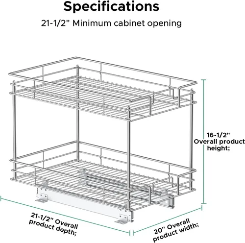 Miniatura 6 de LOVMOR Organizador y almacenamiento de armario extraíble (20 pulgadas de ancho x 21 pulgadas de profundidad) de 2 niveles para gabinete de base