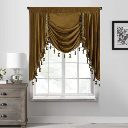 Miniatura 44 de StangH Cortinas decorativas de lujo, cenefa azul con bloqueo de luz, cenefa festoneada para ventana pequeña con bolsillo sólido para barra, cortina
