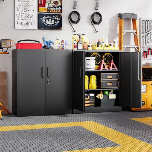 Miniatura 5 de Letaya Armarios de Almacenamiento de Metal con Cerradura, Pequeños Armarios de Acero con 2 Puertas y Estantes Ajustables para Hogar, Oficina, Negro