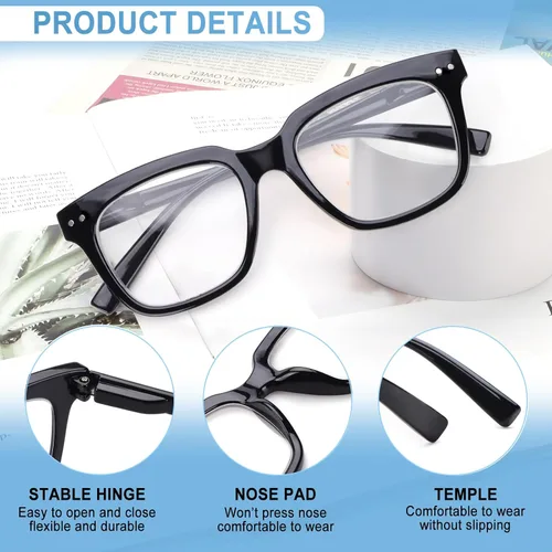 Miniatura 4 de Paquete de 6 lentes de lectura de moda para mujeres y hombres, bloqueo de luz azul, lectores cuadrados de gran tamaño con bisagra de resorte Paquete