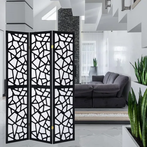 Legacy Decor Pantalla de privacidad de divisor de habitación de 3 paneles con corte de mosaico color negro