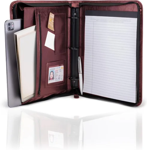 Miniatura 7 de Travigo Carpeta portafolio de 3 anillos con cremallera, de piel sintética de 1.25 pulgadas con cremallera para mujeres y hombres, carpeta