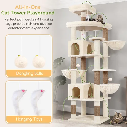 Miniatura 5 de Globlazer Torre de árbol para gatos extra grande, 82 pulgadas de alto, árbol para gatos de interior, torre grande para gatos grandes y adultos con 8