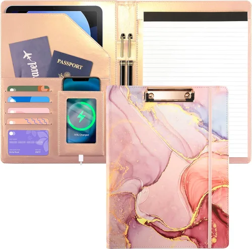 Miniatura 19 de Ospelelf Portapapeles de almacenamiento rosa para mujer, folio con bloc de notas, carpeta de cuero para profesores Elemento en polvo