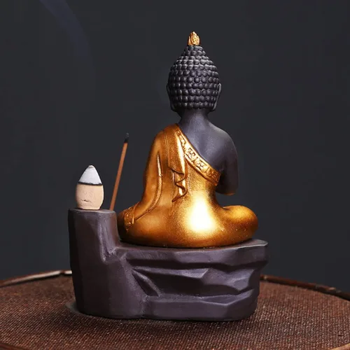 Miniatura 5 de Golden Buddha - Quemador de incienso zen, soporte para incienso árabe, cascada de humo, estufa oriental de aromaterapia decorativa (A)