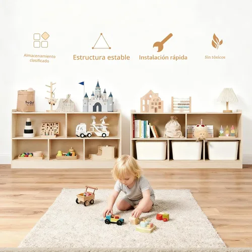 Miniatura 4 de Leeshyah Estante de madera para juguetes para niños, organizador de libros y juguetes Montessori con estantería abierta, diseño personalizable de 5