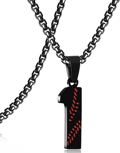 Miniatura 16 de SKQIR Colgante de número de jersey de béisbol para hombres y niños - Cadena de acero inoxidable para atletas - Negro