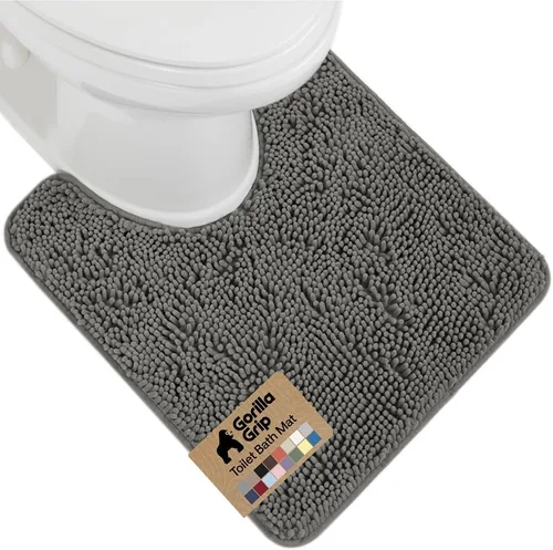 Miniatura 99 de Gorilla Grip - Tapete de baño afelpado, absorbente, peludo, de felpilla, para base de inodoro cuadrada, reverso de goma, suave, de microfibra, claro