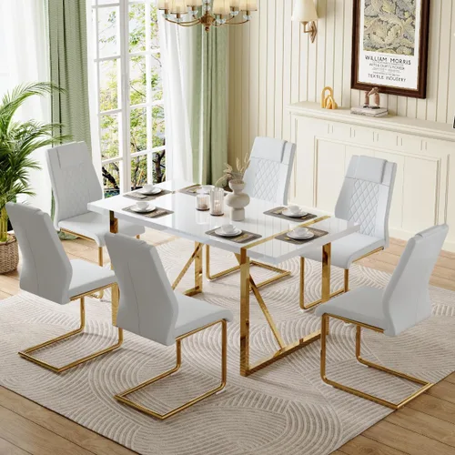 Miniatura 3 de gopop Juego de 6 sillas de comedor, sillas de comedor modernas con patas de metal electrochapado, sillas de cocina para sala de estar, sillas Pierna