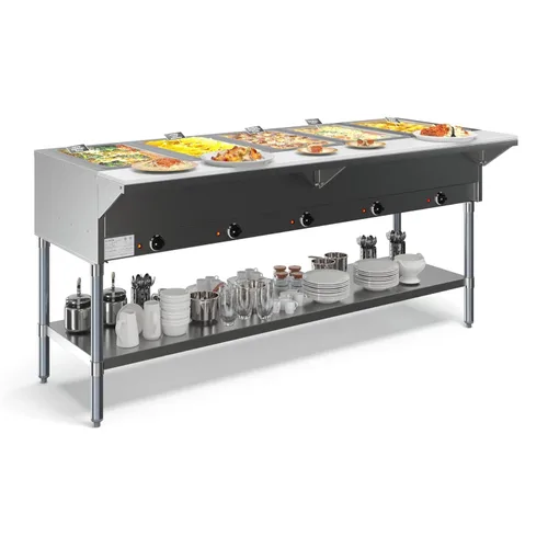 Miniatura 11 de KoolMore Mesa de vapor eléctrica de acero inoxidable de pozo abierto de 3 bandejas calentador de alimentos para bufés con protector contra