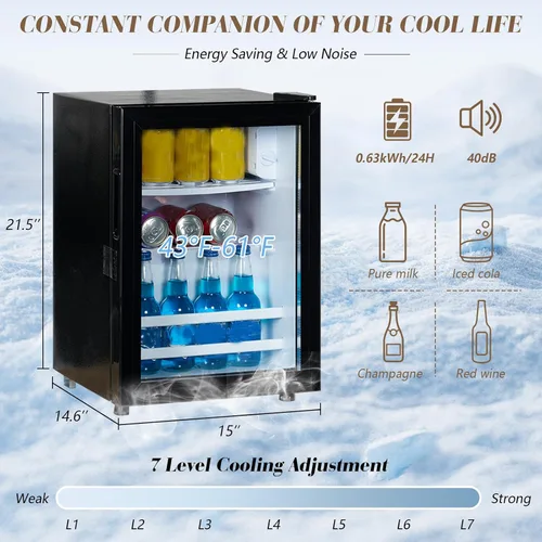 Miniatura 2 de LUXOAK Gabinete de Bar de Café Estilo Granja con Refrigerador Enfriador de Bebidas, Gabinete Rústico de Bar de Vino de 47" con Mini Refrigerador