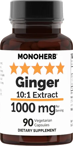 MONOHERB Extracto de jengibre 10:1 - 1000 mg por porción - Tamaño de la porción: 2 cápsulas - 45 porciones por botella