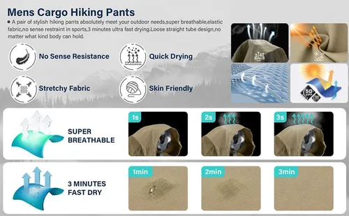 Miniatura 6 de linlon Pantalones cargo de senderismo ligeros de secado rápido para hombre con 8 bolsillos