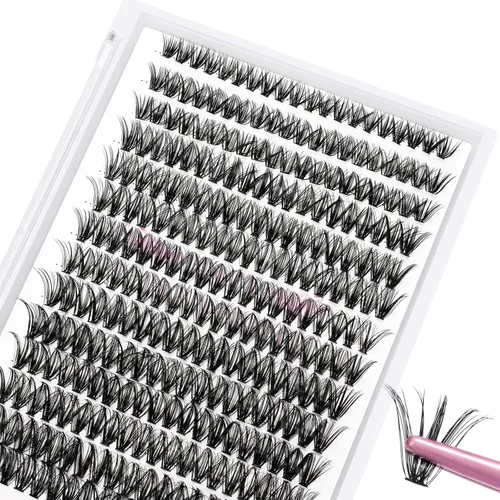 Miniatura 10 de 280 piezas de pestañas en grupo, mixtas 30D+40D, 14 filas de pestañas que se ven como extensiones, para ponértelas tú misma en casa (30+40-C-10 mm)