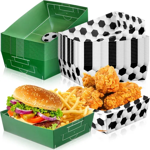 Miniatura 10 de Sawysine Paquete de 36 platos de fútbol grandes para fiestas de fútbol, bandejas de papel de 5 libras, nachos, botes de comida, cuencos desechables