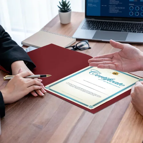 Miniatura 5 de Fainne 120 paquetes de soportes para certificados a granel, cubiertas para diplomas con borde de lámina dorada, cubiertas para documentos para Rojo