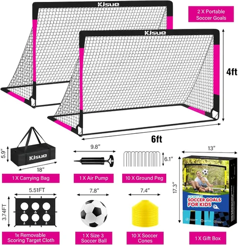 Miniatura 2 de Juego de portería de fútbol infantil para patio trasero – 2 porterías de fútbol de 6 x 4 pies, equipo de entrenamiento, red de fútbol para niños