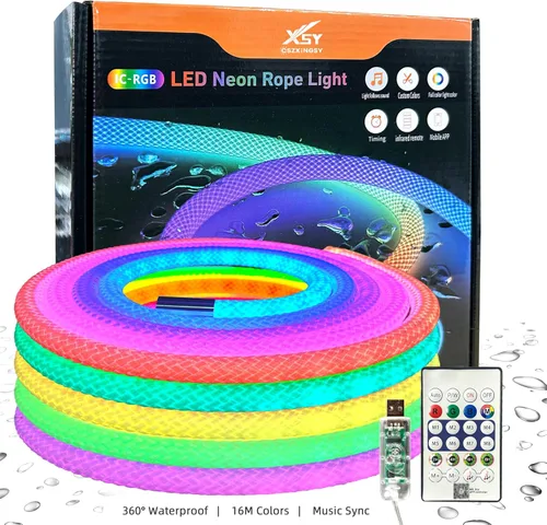 Miniatura 11 de Luces de cuerda LED de neón de 6.56 pies, luces impermeables con sincronización de música con control remoto y APP, alimentadas por USB, iluminación