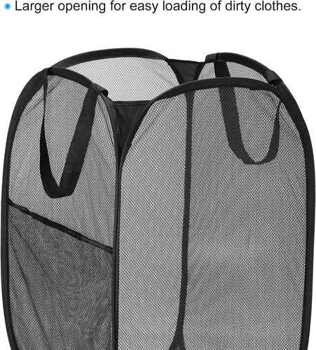 Miniatura 4 de PATIKIL Cesta de malla para lavandería, bolsa plegable con asas para lavandería, viajes, color negro
