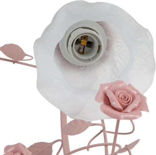Miniatura 3 de Lámpara de mesa de vidrio esmerilado con flores, lámpara de mesa auxiliar con cable enchufable, mesita de noche, lámpara decorativa de noche
