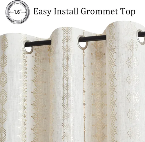 Miniatura 4 de SXZJTEX Cortinas de lino dorado para sala de estar, cortinas bohemias étnicas tribales geométricas celestiales con filtro de luz de 63 pulgadas