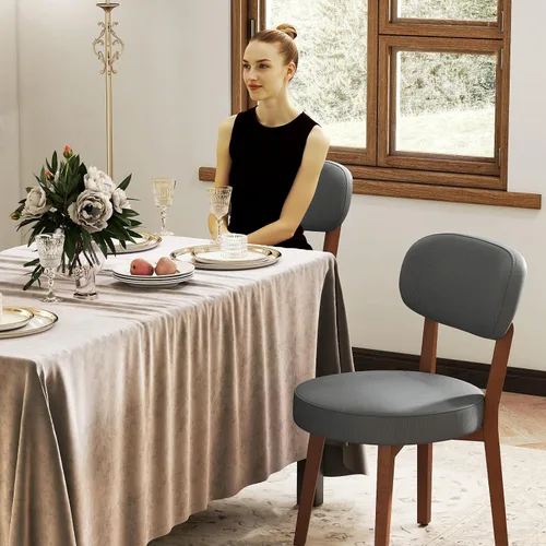 Miniatura 3 de Furniliving Juego de 4 sillas de comedor de madera de roble, sillas de cocina tapizadas de lino moderno de mediados de siglo con madera de roble
