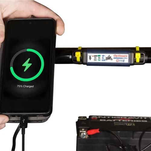 Miniatura 3 de Optimate USB O-118, cargador inteligente en línea de 3300 mA USB-C para motocicleta, con modo de espera y monitor de batería de vehículo
