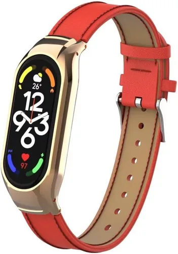 Miniatura 8 de Compatible con Xiaomi Mi Band 7 Band, correa de repuesto de cuero accesorios de correa de pulsera con marco de metal para Xiaomi Mi Band 7 Smart