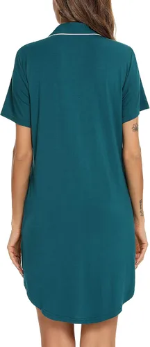 Miniatura 4 de Samring Camisón de pijama para mujer, manga corta/larga, con botones, camisón para dormir, camisón para novio, talla XXL