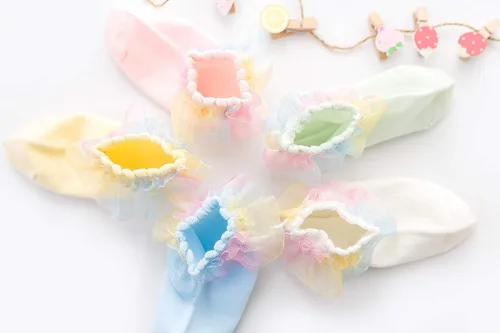 Miniatura 4 de Calcetines de algodón con volantes de encaje para niñas pequeñas