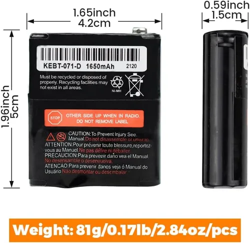 Miniatura 5 de Paquete de 2 baterías recargables de radio bidireccional de 3.6 V 1650 mAh para Motorola 53615 KEBT-071A KEBT-071B KEBT-071C KEBT-071D Talkabout