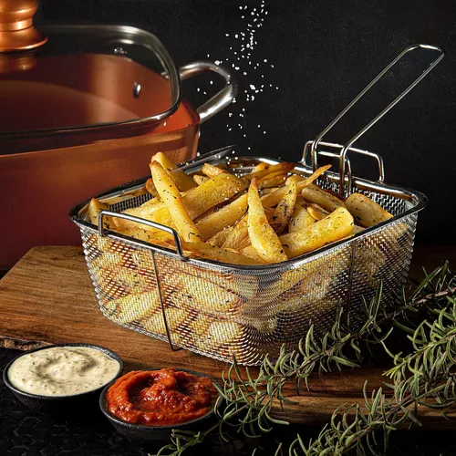 Miniatura 7 de Moss & Stone 6 Piezas Juego de Utensilios de Cocina Chef de Cobre Antiadherente Sartén Honda para Freír 9.5" x 3.5", Canasta para Freír, Rejilla 6