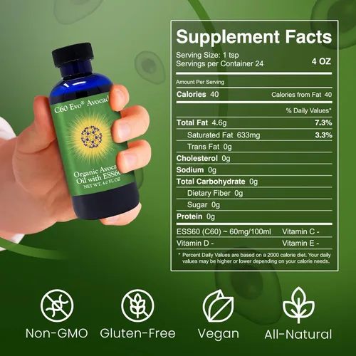 Miniatura 7 de Aceite de aguacate orgánico, ESS60 100% puro (0.6 mg/ml) apoya la salud de las articulaciones, la flexibilidad, la energía, la inmunidad, el sueño
