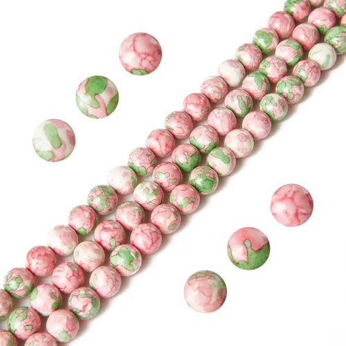 Miniatura 16 de 100 cuentas de piedras preciosas de jade rosa y amarillo de 8 mm, cuentas naturales, cuentas sueltas redondas para hacer joyas Jade rosa amarillo
