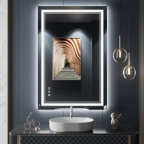 Miniatura 96 de Espejo de baño LED de 72 x 36 pulgadas, retroiluminado y frontal iluminado, espejo de tocador grande iluminado con luces, antiniebla, regulable