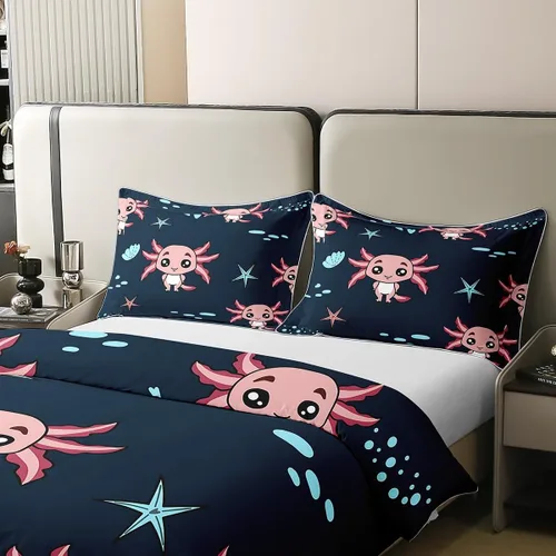 Miniatura 4 de Axolotl Funda de Edredón de Algodón 100% Tamaño Full Lindo Juego de Ropa de Cama de Axolotl Funda de Edredón Kawaii Funda de Edredón de Animales