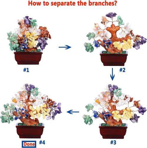 Miniatura 6 de Jovivi Gema natural de cristal de 7 chakras para árbol de dinero, base de resina estilo bonsái, decoración de Feng Shui para árboles artificiales