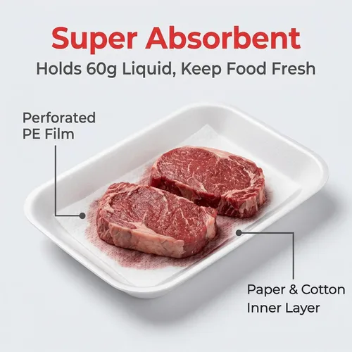 Miniatura 3 de Bandeja de espuma blanca para carne (25 unidades, 8.3 x 5.9 x 1.2 pulgadas) con almohadilla absorbente de carne blanca, bandeja desechable estándar