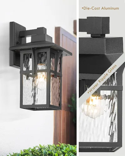 Miniatura 4 de HWH - Lámpara de pared para exteriores, 2 unidades, apliques de pared exterior con vidrio ondulado de agua, luces exteriores para porche, patio
