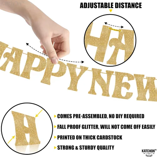 Miniatura 4 de KatchOn, Cartel de feliz año nuevo dorado con purpurina – 10 pies, Bye 2026 Hello 2026 Banner Decoraciones de feliz año nuevo, letrero de feliz